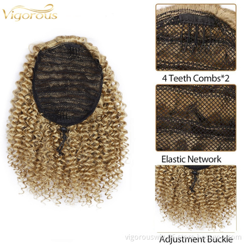 Afro Drawstring Ponytail Kinky Curly Puffs Curly Ponytail Extension Synthetic Brown Clip In Hair Pony tail for Women